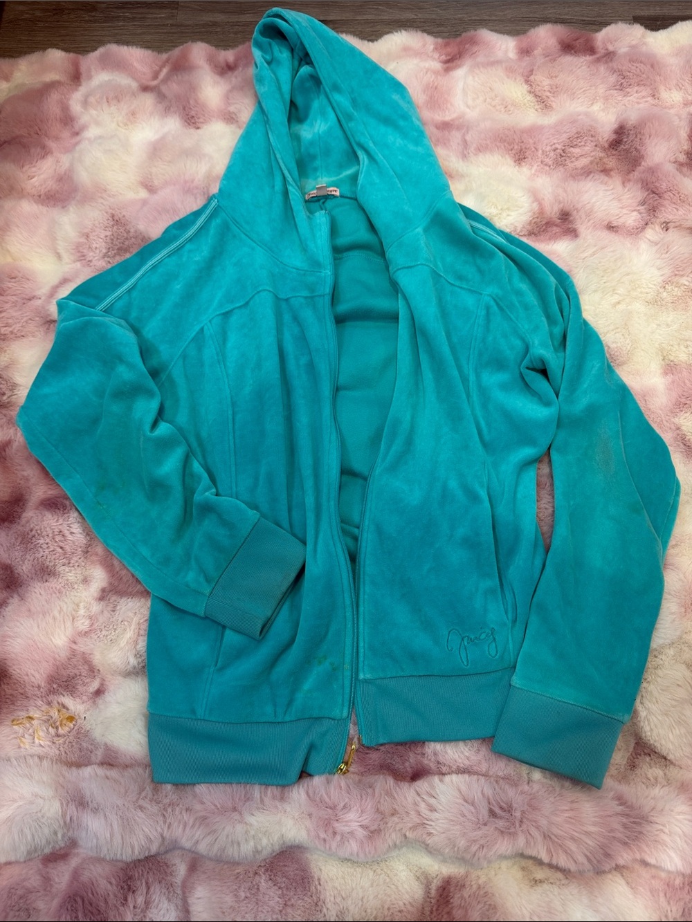 Vintage 2000s Juicy couture Teal Hooded Velour Jacket - Women